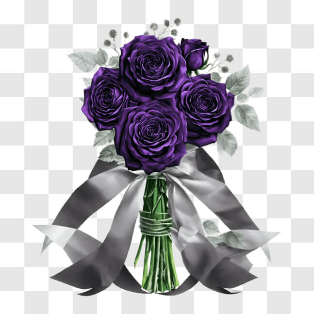 Download Purple Rose Bouquet with Silver Ribbons PNGs Online - Creative ...