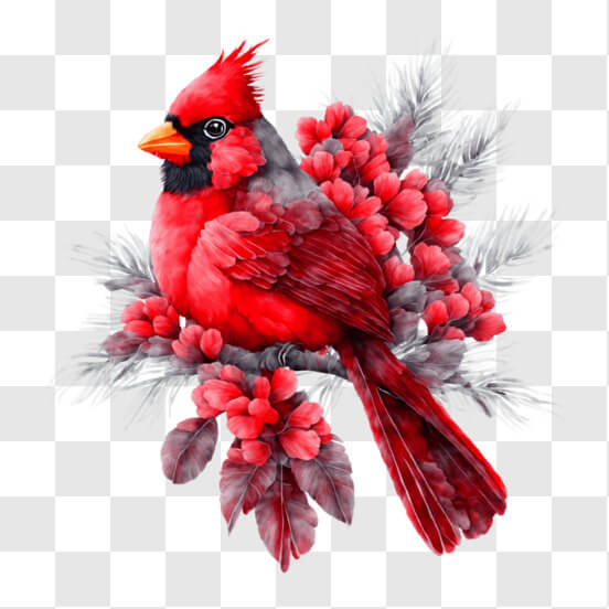 Download Red Cardinal on Evergreen Tree Branch PNGs Online - Creative ...