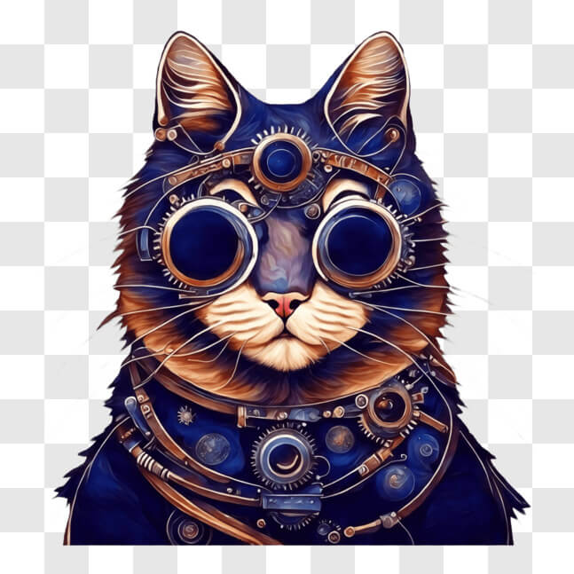 Download Steampunk Cat Illustration with Goggles and Gears PNGs Online ...