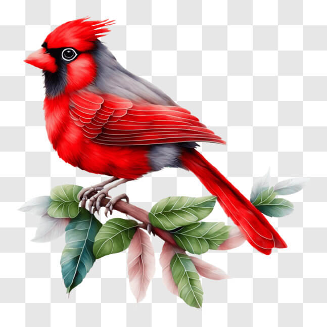 Download Red Cardinal Bird Perched on Oak Tree Branch PNGs Online ...