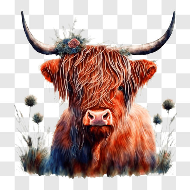 Download Highland Cow with Flowers PNGs Online - Creative Fabrica