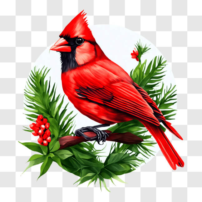 Download Red Cardinal Bird Perched on Evergreen Tree Branch PNGs Online ...