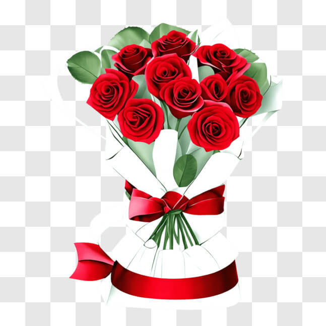 Wrapped Roses Png Download Bouquet of Red Roses Wrapped in White Paper with Red Ribbon ...