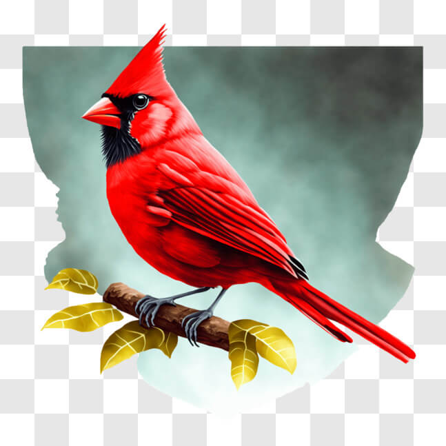 Download Red Cardinal on Branch of Oak Tree PNGs Online - Creative Fabrica