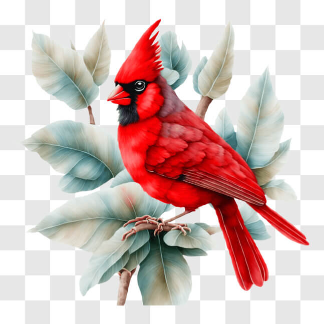 Download Red Cardinal on Evergreen Tree Branch PNGs Online - Creative ...