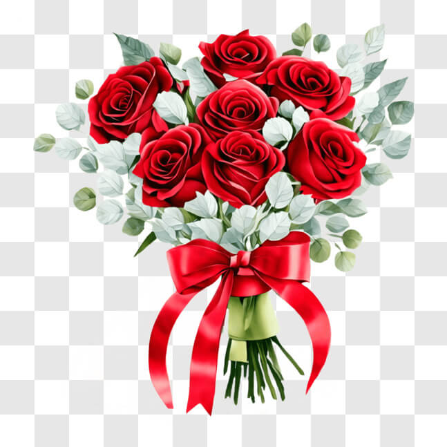Wrapped Roses Png Download Bouquet of Red Roses Wrapped in Greenery and Ribbon PNGs ...