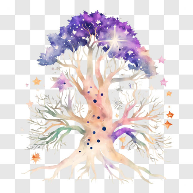 Download Tree with Colorful Roots and Stars Background PNGs Online ...