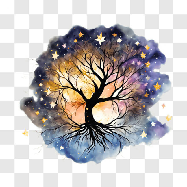 Download Tree with roots and stars in the background PNGs Online ...
