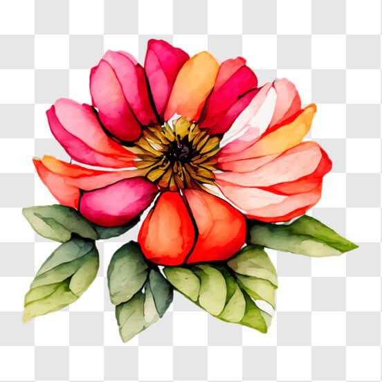 Watercolor Flower with Red, Pink, and Yellow Petals