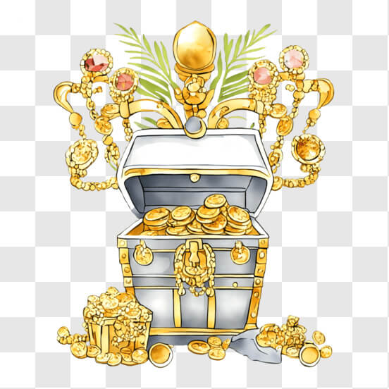 Download Treasure Chest Filled with Gold Coins and Valuables PNG