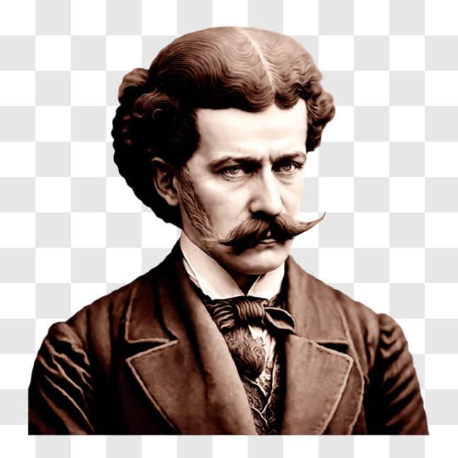 Download Vintage Portrait of a Man with Long Hair and Mustache PNGs ...