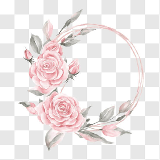 Download Watercolor Floral Wreath with Pink Roses and Green Leaves PNGs ...