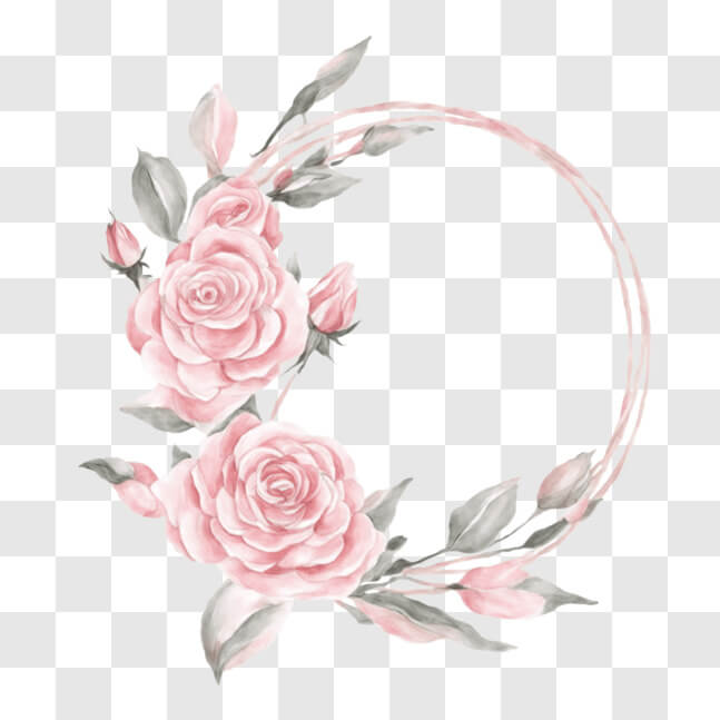 Download Circular Floral Wreath with Pink Roses and Green Leaves PNGs ...