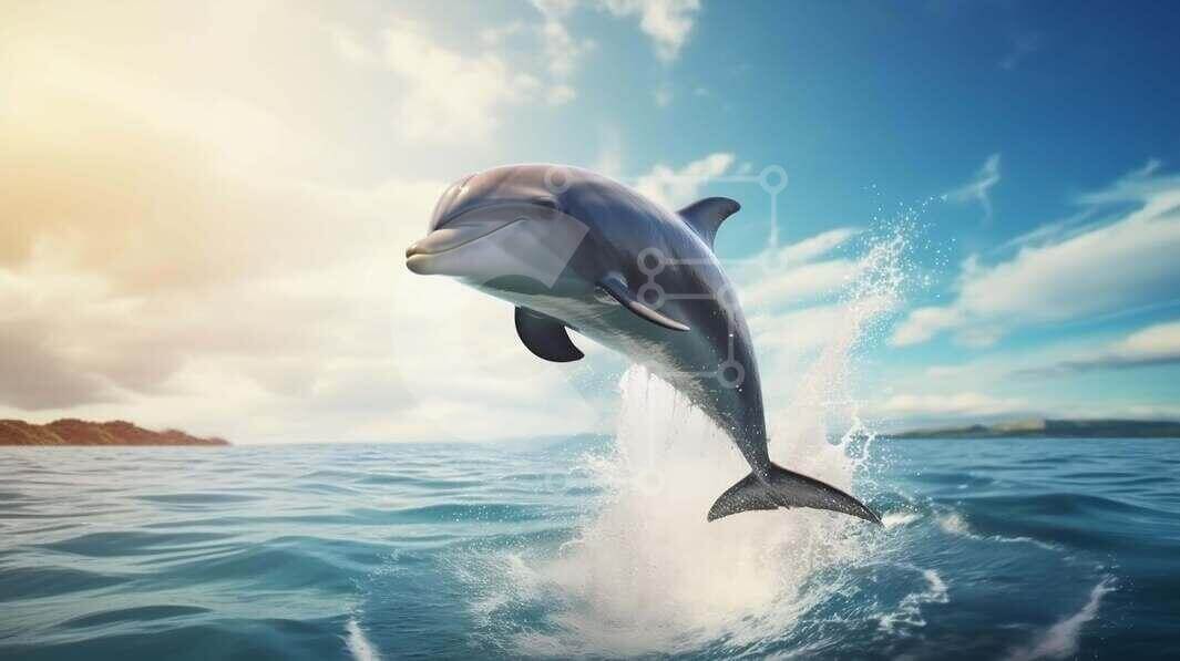 Dauphin qui saute dans l'océan photo stock | Creative Fabrica