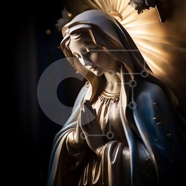 Statue of the Virgin Mary in Blue and Gold stock photo | Creative Fabrica