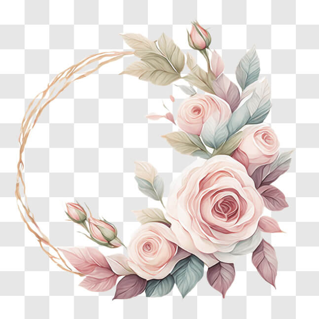 Download Floral Wreath with Pink Roses and Green Leaves PNGs Online ...