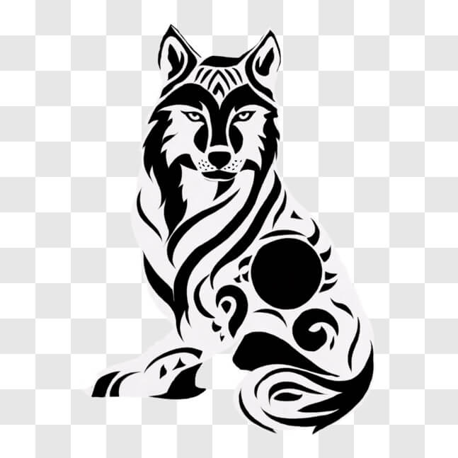 Download Black and White Tribal Wolf Image PNGs Online - Creative Fabrica