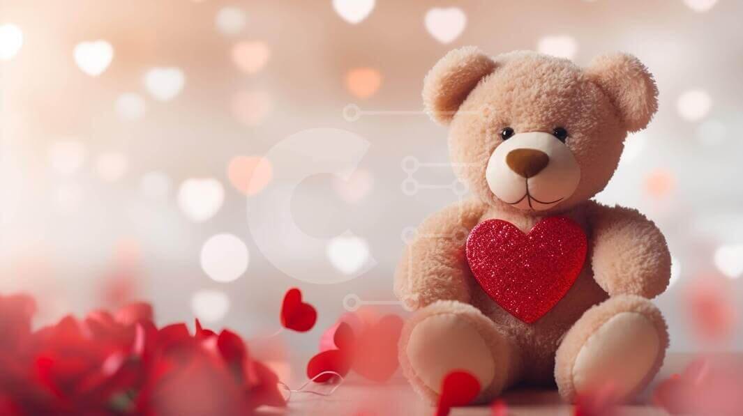Teddy Bear and Red Roses - Valentine's Day Decoration stock photo ...