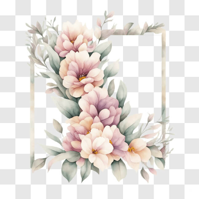Download Watercolor Floral Frame with Pink Flowers and Green Leaves ...