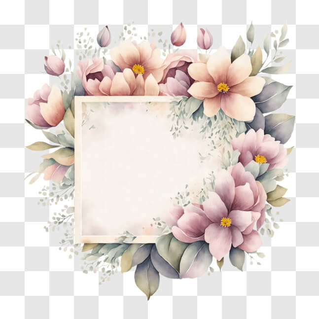 Download Watercolor Floral Frame with Pink Flowers and Green Leaves ...