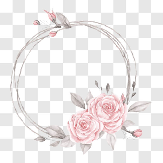Download Round Floral Frame with Pink Roses and Green Leaves PNGs ...