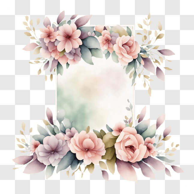 Download Floral Frame with Pink Flowers and Green Leaves PNGs Online ...