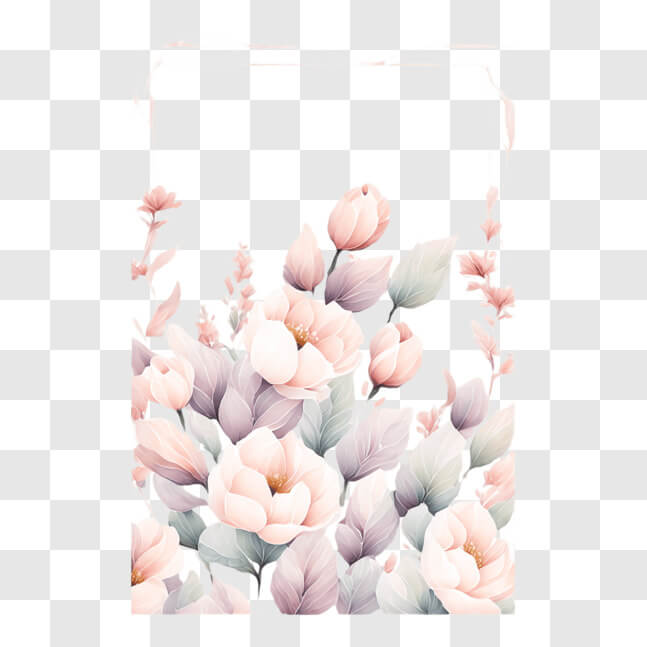 Download Floral Frame with Pink Flowers and Green Leaves PNGs Online ...