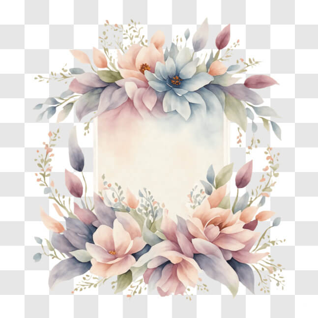 Download Watercolor Floral Frame with Pink and Blue Flowers PNGs Online ...