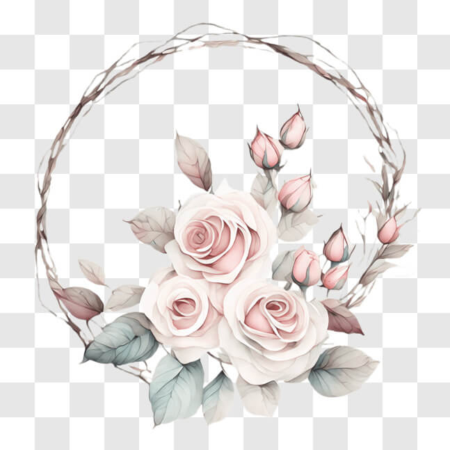 Download Floral Wreath with Pink Roses and Green Leaves PNGs Online ...