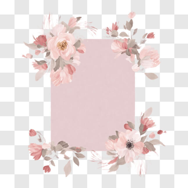 Download Pink Floral Frame with White Flowers and Green Leaves PNGs ...
