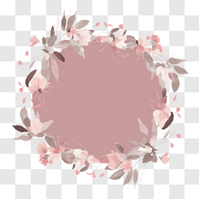 Download Round Floral Frame with Pink Flowers and Green Leaves PNGs ...