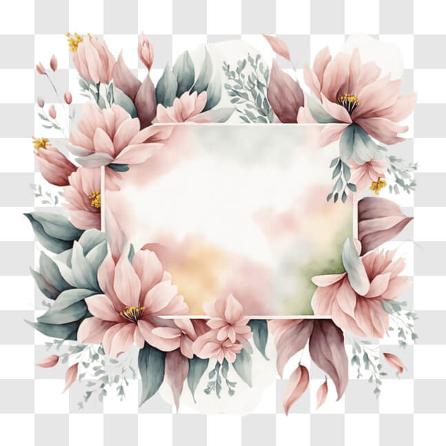 Download Elegant Floral Frame with Pink Flowers and Green Leaves PNGs ...