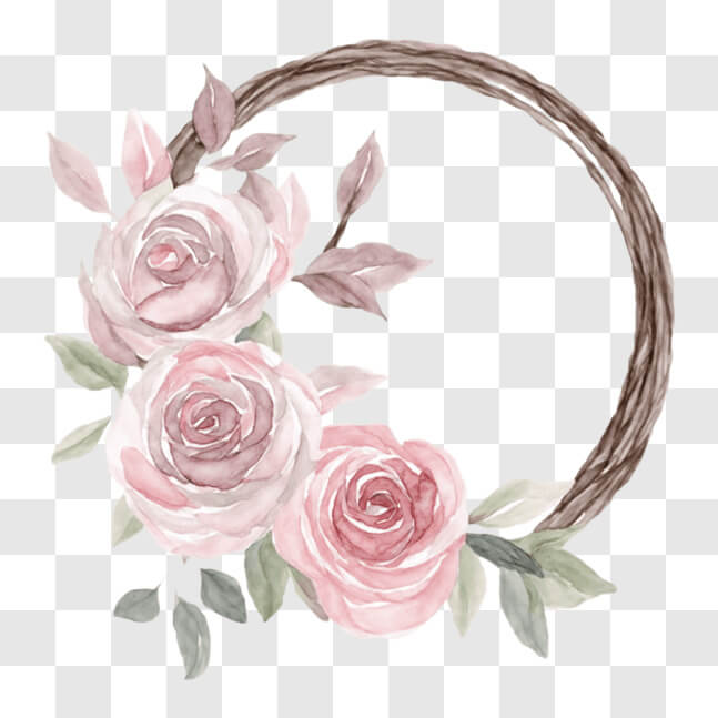 Download Watercolor Wreath with Pink Roses and Green Leaves - Home ...