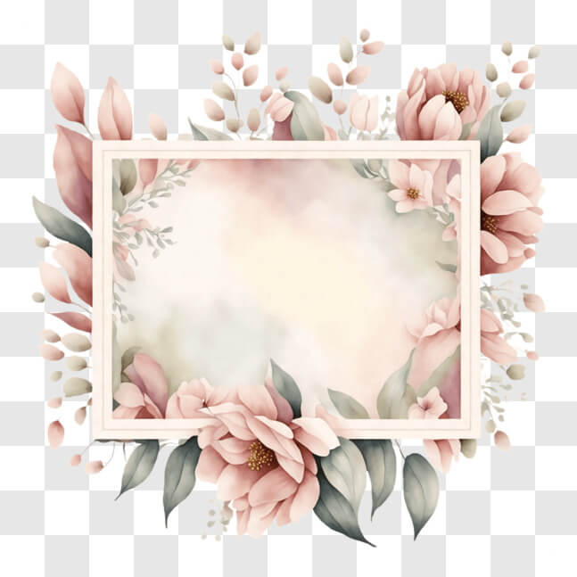 Download Floral Frame with Pink Flowers and Green Leaves PNGs Online ...