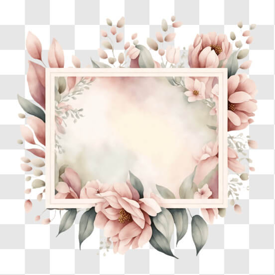 Download Watercolor Floral Frame with Pink Flowers and Green Leaves ...