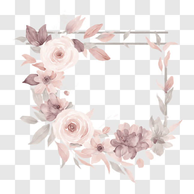 Download Floral Frame with Pink Flowers and Green Leaves PNGs Online ...