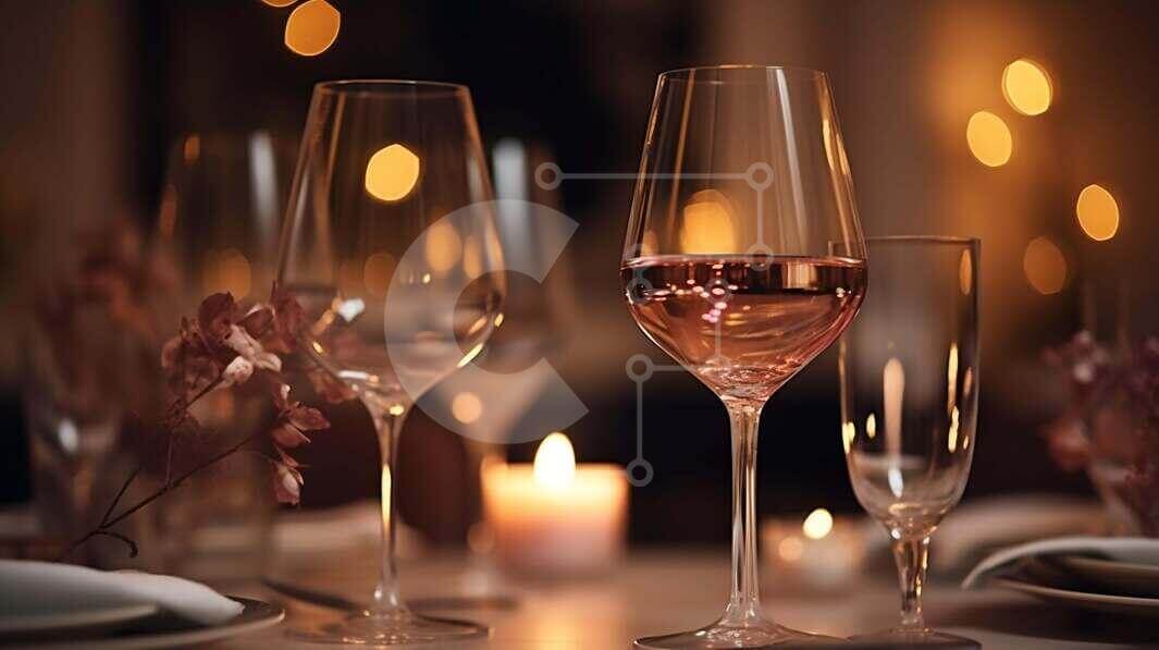 Romantic Dinner Table Setting with Wine Glasses and Candles stock photo ...
