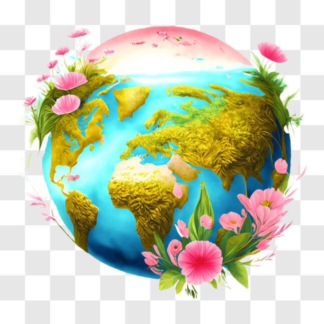 Download Globe Decorated with Pink Flowers Earth Day or Mother's Day