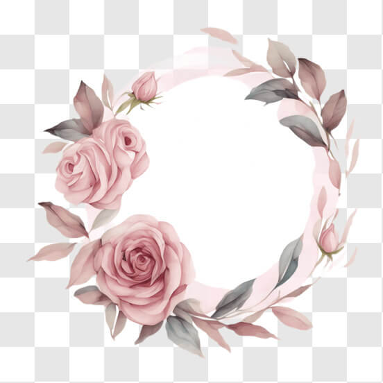 Download Elegant Round Frame with Pink Roses and Green Leaves PNGs ...