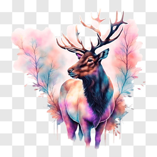 Download Colorful Antlered Elk in the Forest PNGs Online - Creative Fabrica