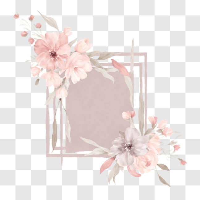 Download Pink Floral Frame with White Flowers and Green Leaves PNGs ...