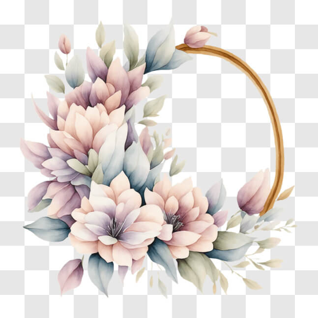 Download Watercolor Floral Wreath with Pink Flowers and Green Leaves ...