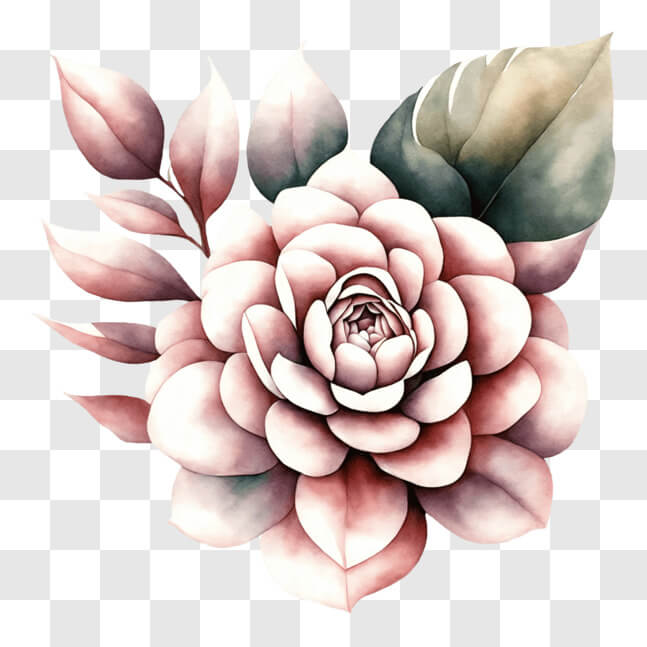 Download Watercolor Flower with Pink Petals and Green Leaves PNGs ...