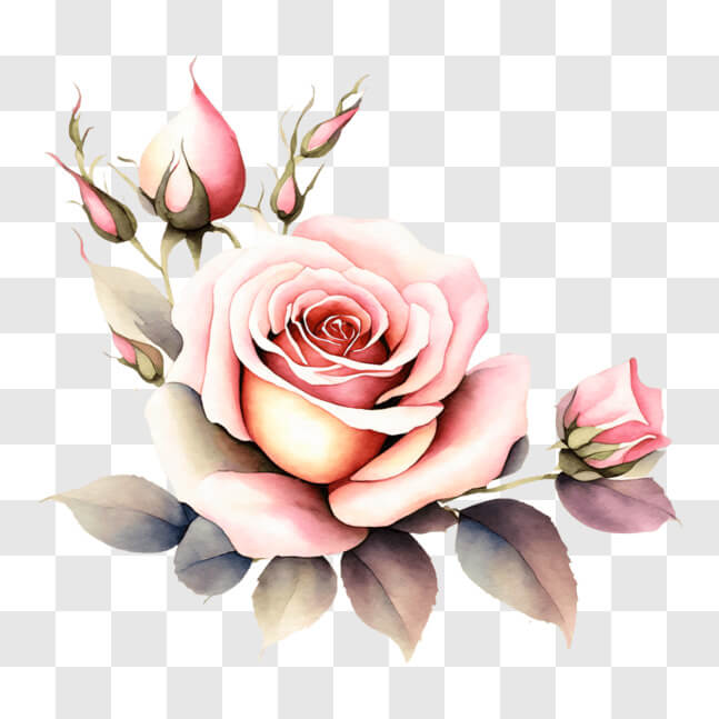Download Watercolor Pink Rose on Black Background PNGs Online ...