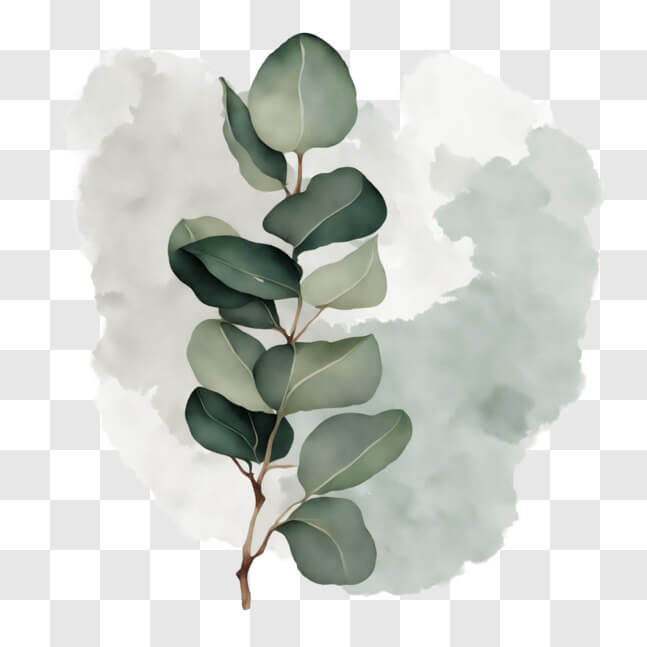 Download Watercolor Eucalyptus Tree Branch with Green Leaves and White ...
