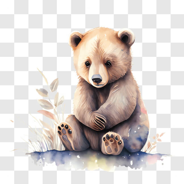 Download Watercolor Painting of a Relaxed Brown Bear Sitting on the ...