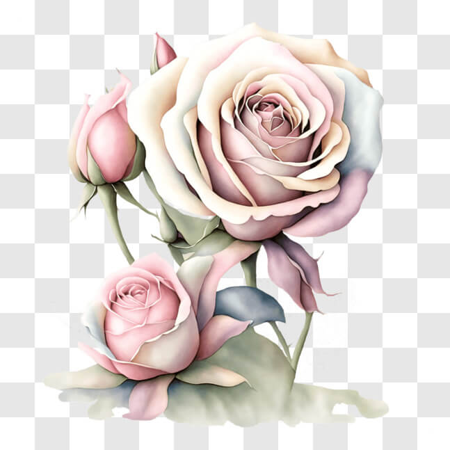 Download Watercolor painting of three pink roses on a black background ...