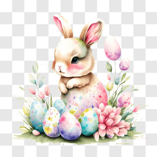 Download Easter Bunny and Colorful Eggs in Pastel Colors PNG Online ...