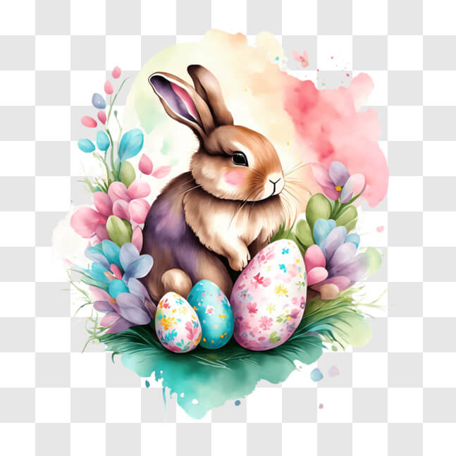 Download Adorable Bunny with Easter Eggs PNG Online - Creative Fabrica