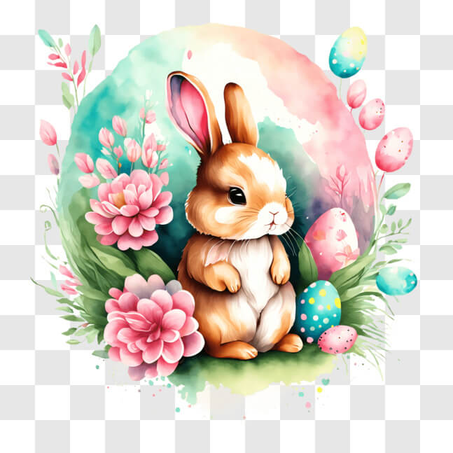 Download Easter Bunny with Flowers - Festive Easter Decor PNG Online ...